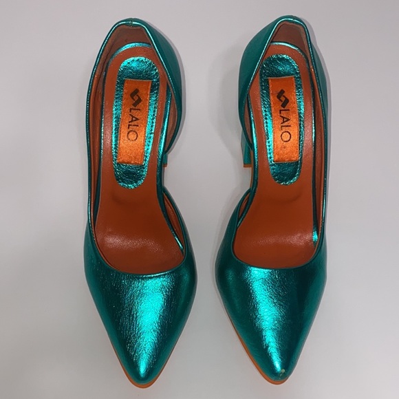 Green Leather Metallic Heels - Picture 5 of 16